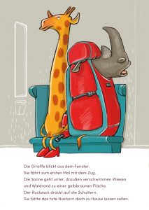 Postkarte Giraffe mit Nashorn von Maike Frie und Volker Konrad