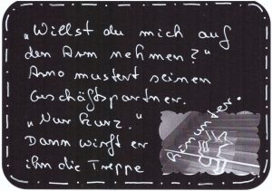 Postkartenkrimi Maike Frie auf den Arm nehmen