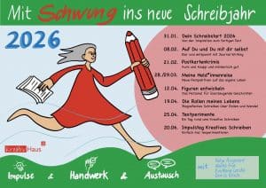 Postkarte Schreibschwung 2026 von Doris Reich mit Kreativ-Angeboten